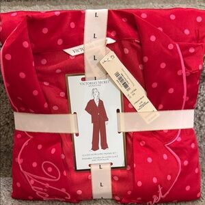 Victoria's Secret Red Satin Pajama Set with Pink Dots